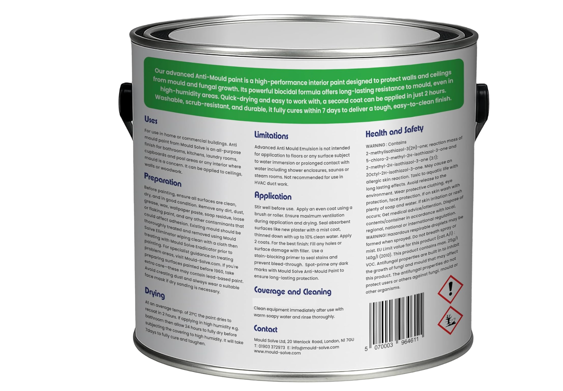 Mould Solve Anti Mould Paint 5L – Matt White Interior Wall & Ceiling Paint