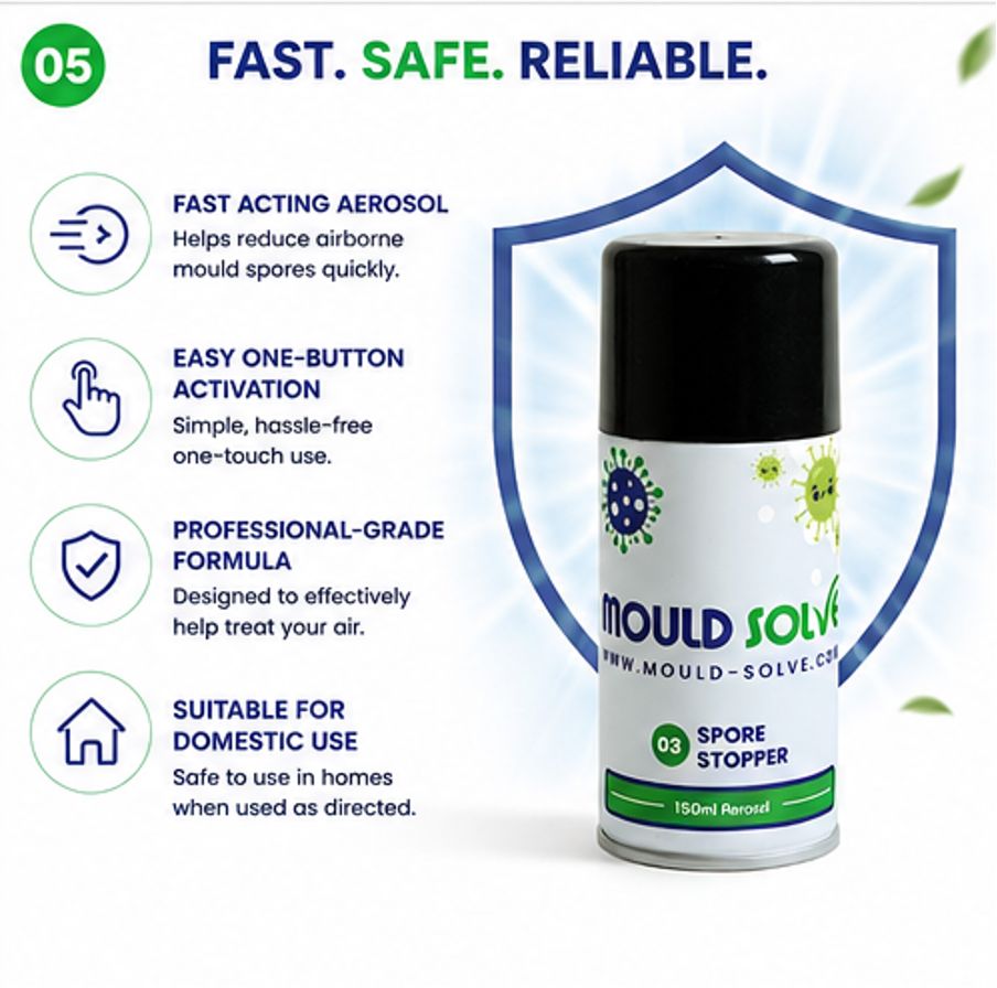 Mould Solve Spore Stopper 150ml | Total Release Mould Fogger | Whole Room Air Treatment Up to 60m³ | Helps Reduce Airborne Mould Spores & Musty Odours