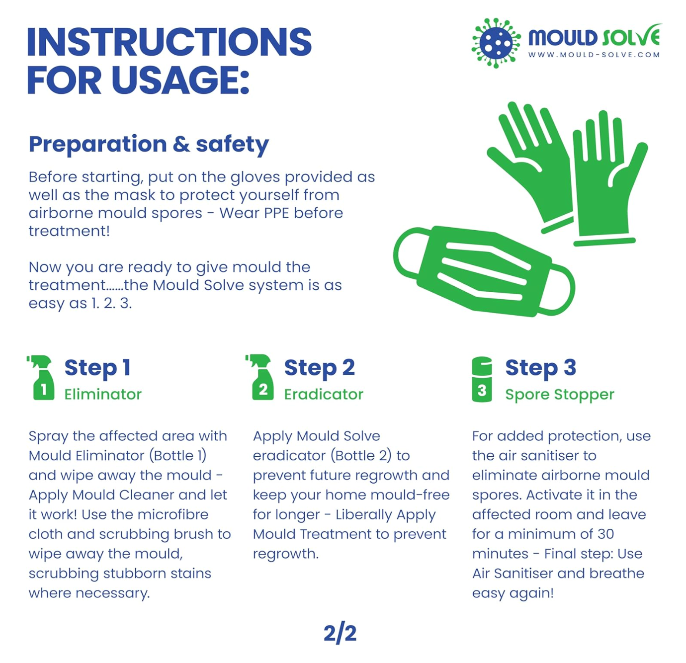 Mould Solve Advanced First Response Kit | Complete Mould Treatment & Safety Solution | 2 × 750ml Mould Sprays, Air Sanitiser Aerosol, FFP3 Mask, Gloves & Cleaning Cloth