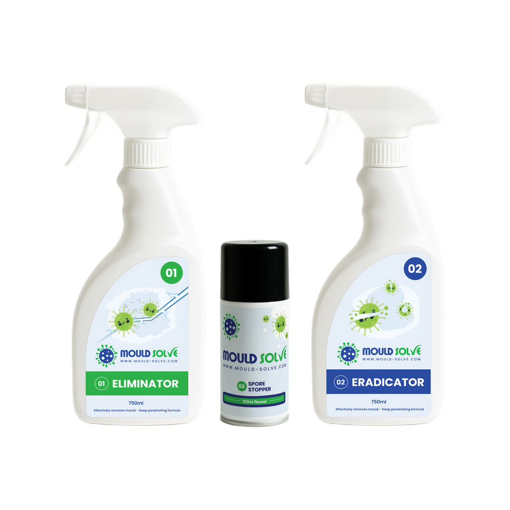 Advanced Mould Treatment Kit – Eliminator and Eradicator sprays with air sanitiser aerosol