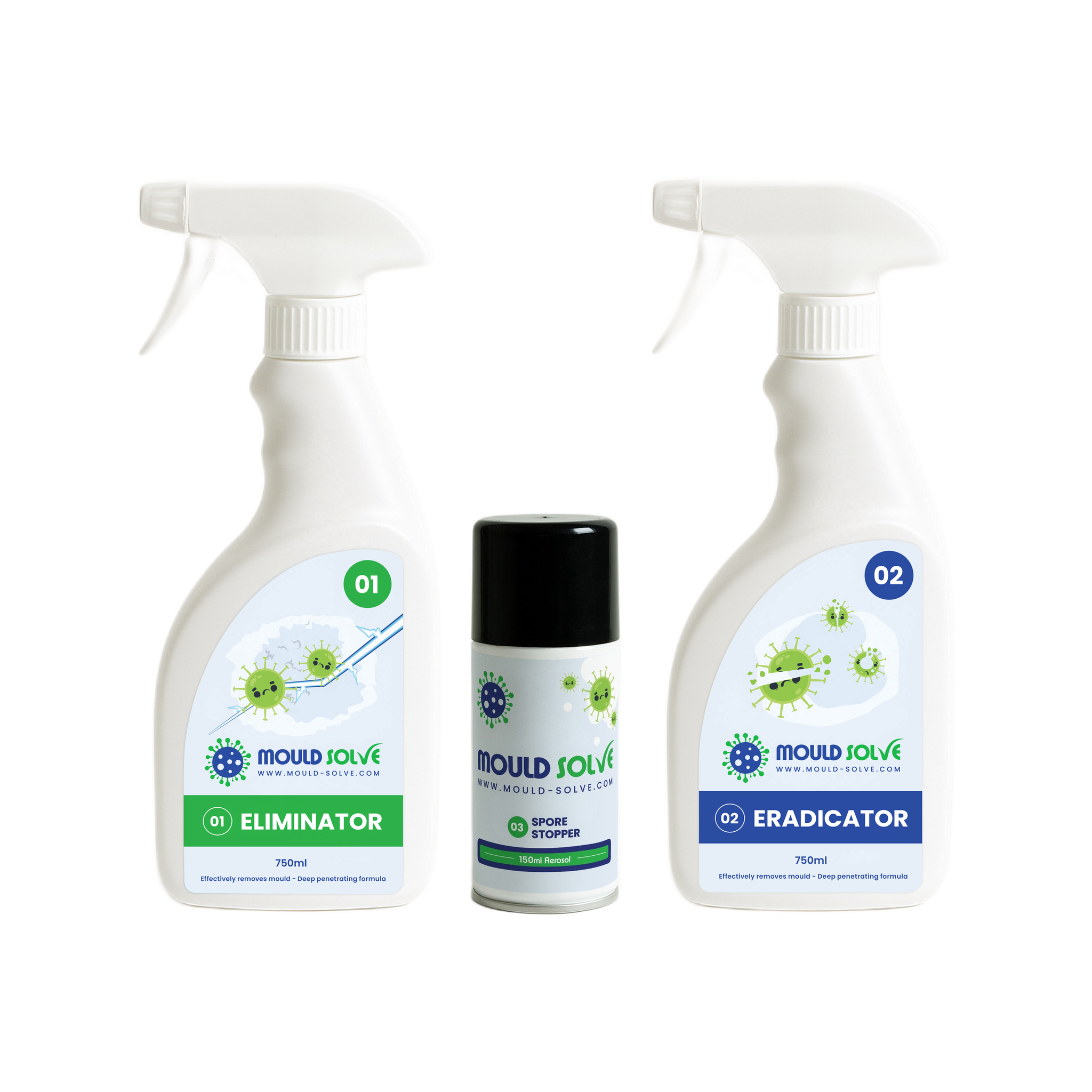 Advanced Mould Treatment Kit – Eliminator and Eradicator sprays with air sanitiser aerosol